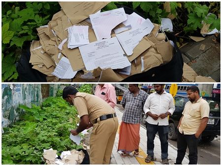 വഴിയിൽ ഉപേക്ഷിച്ച നിലയിൽ കണ്ടെത്തിയ ചോദ്യപേപ്പർ പോലീസ് പരിശോധിക്കുന്നു