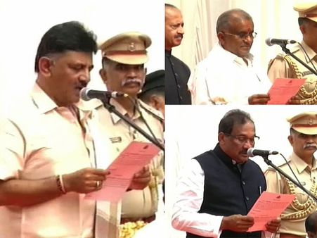 കര്‍ണാടകത്തില്‍ 25 മന്ത്രിമാര്‍ സത്യപ്രതിജ്ഞ ചെയ്തു.. ഡികെ ഉള്‍പ്പെടെ കോണ്‍ഗ്രസിന് 14 മന്ത്രിമാര്‍.