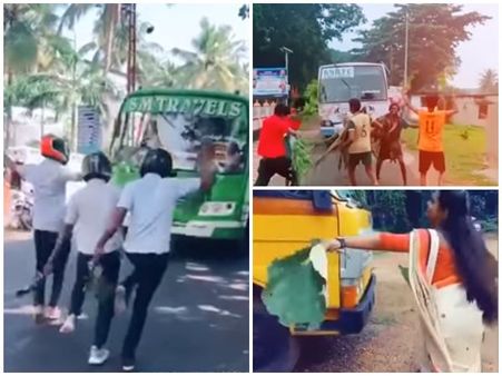 നില്ല് നില്ല്.. നില്ല് നില്ലെന്റെ നീലക്കുയിലേ.. പച്ചിലയേന്തി വണ്ടി തടഞ്ഞ് റോഡിൽ തുള്ളിക്കളി വൈറൽ