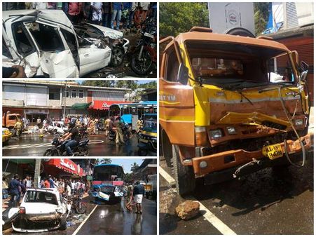 കൂത്തുപറമ്പില്‍ വാഹനാപകടം: രണ്ട് ബസ്സുകളും കാറും ടിപ്പറും 4 ബെക്കുകളും കൂട്ടിയിടിച്ചു