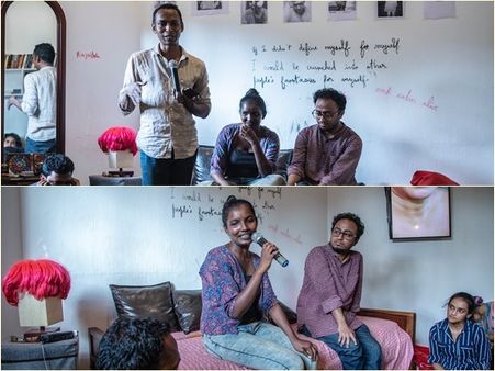 ജാതിയും വക്രതയും ദുഷ്കരമാക്കുന്ന ജീവിതങ്ങളെക്കുറിച്ച് ബിനാലെ ചര്‍ച്ച; ആര്‍ട്ടിസ്റ്റ് ആര്യകൃഷ്ണന്‍ ഒരുക്കിയ പ്രദര്‍ശനയിടത്തിലായിരുന്നു ചര്‍ച്ച സംഘടിപ്പിച്ചത്