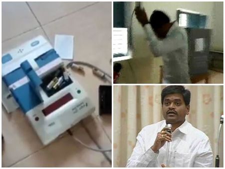 പോളിങ് ബൂത്തില്‍ സ്ഥാനാര്‍ഥിയുടെ പരാക്രമം; വോട്ടിങ് മെഷീന്‍ എറിഞ്ഞുടച്ചു, കത്തിക്കുത്ത്