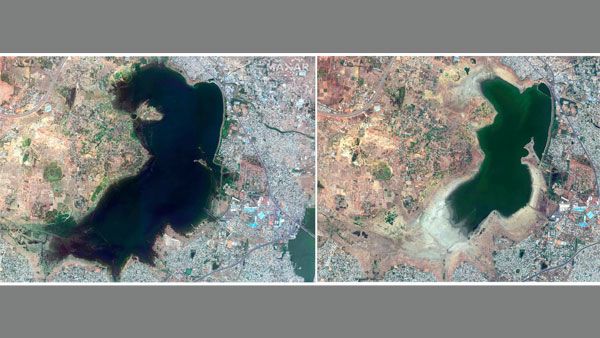 വറ്റി വരണ്ട നീര്‍ത്തടങ്ങള്‍: ചെന്നൈ ജലക്ഷാമത്തിന്റെ രൂക്ഷത പുറത്തു വിട്ട് സാറ്റലൈറ്റ് ചിത്രം