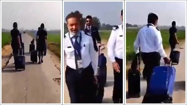 പാടവരമ്പത്തെ പൊട്ടിപ്പൊളിഞ്ഞ റോഡില്‍ ലഗേജും തള്ളി ഇന്‍ഡിഗോ പൈലറ്റും എയര്‍ഹോസ്‌റ്റസും; പണി കിട്ടിയത് ഇങ്ങനെ