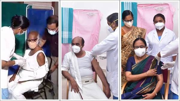 മന്ത്രിമാരായ കെകെ ശൈലജ, ഇ ചന്ദ്രശേഖരന്‍, കടന്നപ്പള്ളി രാമചന്ദ്രന്‍ എന്നിവര്‍ കൊവിഡ് വാക്‌സിന്‍ സ്വീകരിച്ചു