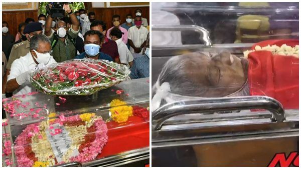 ഗൗരിയമ്മയെ ചെങ്കൊടി പുതപ്പിച്ച് സിപിഎം, കൊവിഡ് പ്രൊട്ടോക്കോളിൽ ഇളവ്, അയ്യങ്കാളി ഹാളില്‍ പൊതുദർശനം