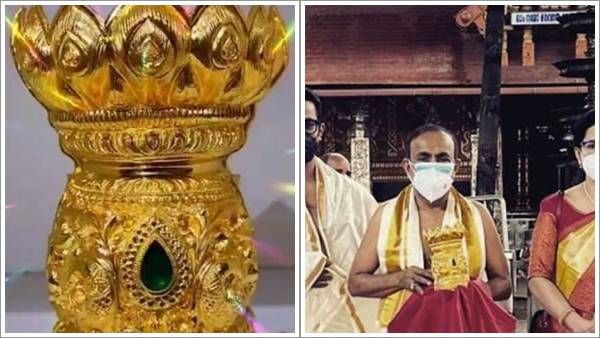 750 ഗ്രാം തൂക്കം, മരതകക്കല്ല് പതിപ്പിച്ച അപൂർവ്വ സ്വർണ കിരീടം; ഗുരുവായൂരപ്പന് രവി പിള്ളയുടെ നേര്‍ച്ച