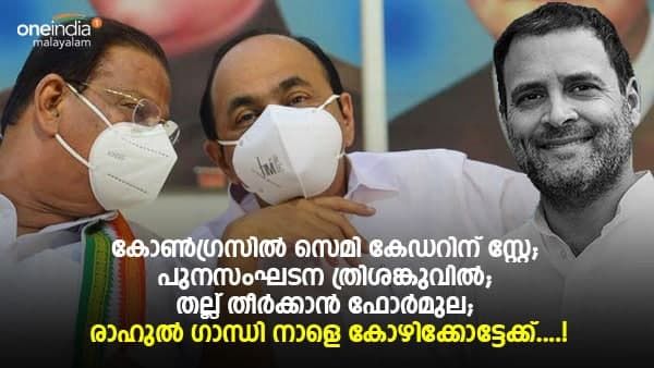 സെമി കേഡറിന് കോൺഗ്രസിൽ സ്റ്റേ; പുനസംഘടന ത്രിശങ്കുവിൽ; തല്ല് തീർക്കാൻ ഫോർമുല; രാഹുൽ കോഴിക്കോടെത്തും