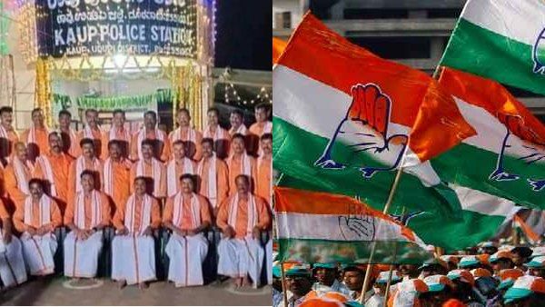 'ഒരു ത്രിശൂലം കൂടി ആവാമായിരുന്നു'; കാവി അണിഞ്ഞ് ദസറ ആഘോഷിച്ച് പോലീസ്,വിവാദം.. കുടഞ്ഞ് കോൺഗ്രസ്