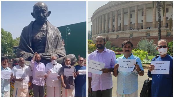 സഭ നിർത്തിവെച്ച് പണിമുടക്ക് ചർച്ച ചെയ്യണമെന്ന ആവശ്യം തള്ളി, പ്രതിഷേധിച്ച് ഇടത് എംപിമാർ