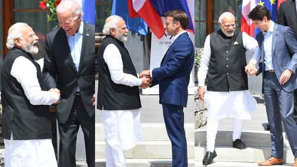 ജി 7 ഉച്ചകോടി: ബൈഡന്‍, ട്രൂഡോ, മാക്രോണ്‍ എന്നിവരുമായി കൂടിക്കാഴ്ച നടത്തി നരേന്ദ്രമോദി