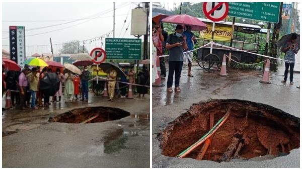 മൂവാറ്റുപുഴ നഗരമധ്യത്തിലെ അപ്രോച്ച് റോഡില്‍ വന്‍ ഗര്‍ത്തം, പാലത്തിലൂടെയുള്ള ഗതാഗതം നിരോധിച്ചു