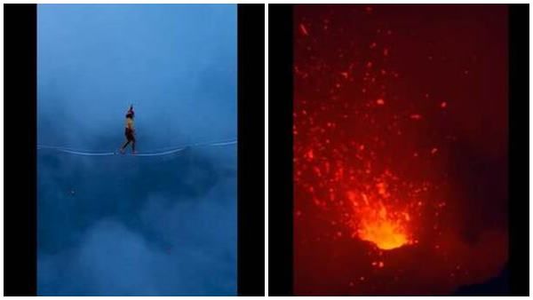 വൈറല്‍ വീഡിയോ: തിളച്ചുമറിയുന്ന അഗ്നിപര്‍വതം, മുകളിലൂടെ റോപ്പില്‍ നടത്തം; ആരും വിറച്ച് പോകും
