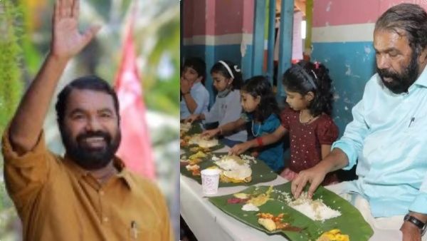 വാക്ക് പാലിച്ച് മന്ത്രി അപ്പൂപ്പൻ എത്തി, സദ്യ കഴിച്ചു; കുരുന്നുകളുടെ പുതിയ ആവശ്യത്തിനും അപ്പൂപ്പന്റെ 'യെസ്'
