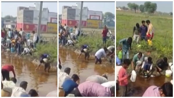 ടാങ്കര്‍ തലകുത്തനെ മറിഞ്ഞു; 24000 ലിറ്റര്‍ പെട്രോളൊഴുകി; കുപ്പിയും ബക്കറ്റുമായി നാട്ടുകാര്‍