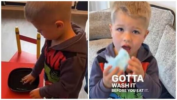 viral video: മിഠായി കഴിക്കും മുമ്പ് വെള്ളത്തിലിട്ട് കഴുകണം: മകനെ പറ്റിച്ച് അമ്മ