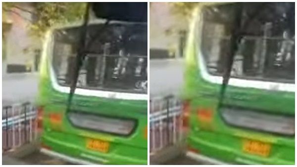 സ്വകാര്യ ബസ് ജീവനക്കാര്‍ തമ്മില്‍ തര്‍ക്കം; ഒരു ബസ് മറ്റൊരു ബസിലേക്ക് ഇടിച്ചുകയറ്റി