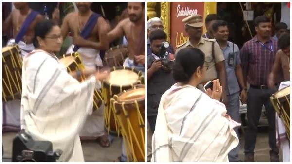ചെണ്ട കൊട്ടി, താളം പിടിച്ച് മമത ബാനര്‍ജി; ബംഗാള്‍ ഗവര്‍ണറുടെ ചടങ്ങിലെ വീഡിയോ വൈറല്‍