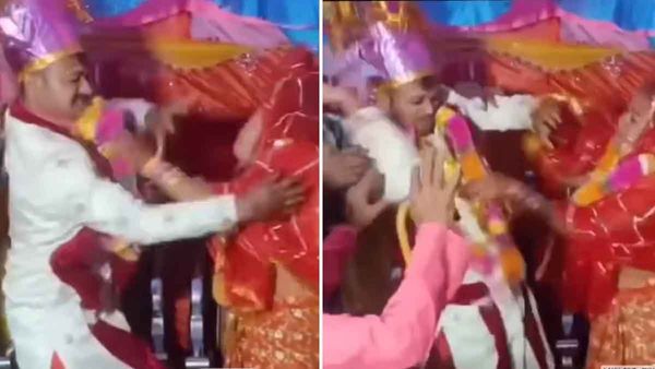 Viral Video- അടിയെന്ന് പറഞ്ഞാല്‍ പൊരിഞ്ഞ അടി; വിവാഹവേദിയില്‍ പരസ്പരം അടിച്ച് വധുവും വരനും