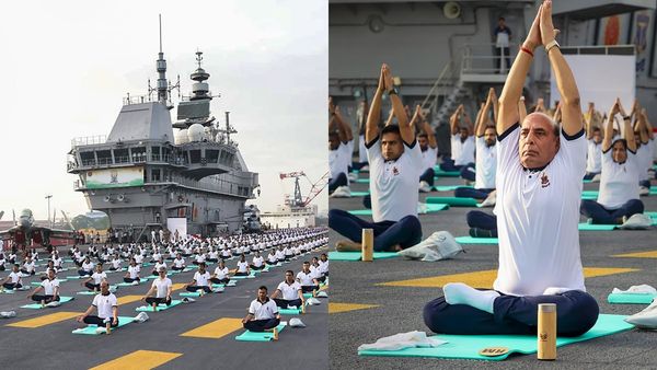 അന്താരാഷ്ട്ര യോഗ ദിനം; കൊച്ചിയില്‍ ഐഎൻഎസ് വിക്രാന്തില്‍ യോഗ ചെയ്ത് പ്രതിരോധമന്ത്രി രാജ്നാഥ് സിംഗ്