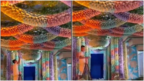 Viral Video: ​ഗണേശ ചതുർഥിക്ക് നോട്ടുകൾ കൊണ്ട് അലങ്കരിച്ച ക്ഷേത്രം.. പന്തലിലും തൂണിലും നോട്ട്..