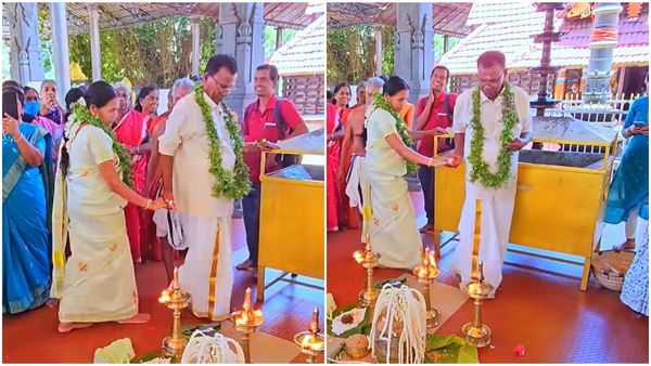 മകൻ കട്ടയ്ക്കൊപ്പം നിന്നു; 72 കാരൻ രവീന്ദ്രൻ പാെന്നമ്മയെ താലിചാർത്തി; വൈറലായി വീഡിയോ