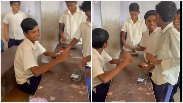 പെന്നും പെൻസിൽ ബോക്സും കൊണ്ട് കത്തിക്കയറി പിള്ളേര്.. വീഡിയോ പങ്കിട്ട് മന്ത്രി; രസകരമായ കമന്റുകളും