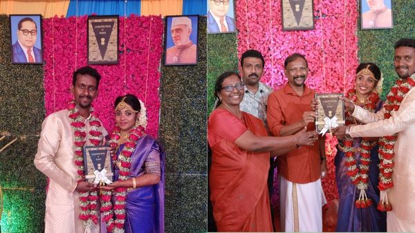 അംബേദ്ക്കറും നെഹ്റുവും സാക്ഷി, ചാത്തന്നൂരിൽ ഇന്ത്യൻ ഭരണഘടന കൈമാറി വിവാഹം
