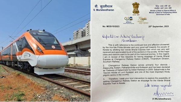 വന്ദേഭാരതിന് ചെങ്ങന്നൂരിൽ സ്റ്റോപ്പ് അനുവദിച്ചു, റെയിൽവേ മന്ത്രിക്ക് നന്ദി പറഞ്ഞ് വി. മുരളീധരൻ