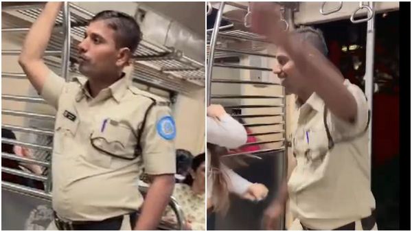 എത്രാന്ന് വെച്ചാ മസ്സിൽപിടിക്കുക; കൺട്രോൾ പോയി ട്രെയിനിൽ യുവതിക്കൊപ്പം പോലീസുകാരന്റെ ഡാൻസ്