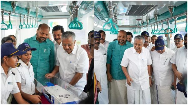 കൊച്ചി കായലിലൂടെ...; കൊച്ചി വാട്ടർ  മെട്രോയിൽ യാത്ര ചെയ്ത് മുഖ്യമന്ത്രിയും മന്ത്രിമാരും; വൈറൽ വീഡിയോ