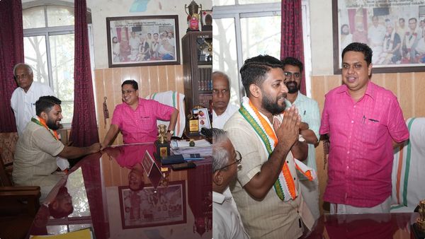 തലശേരിയില്‍ തെരഞ്ഞെടുപ്പ് പ്രചാരണത്തിനിടെ സ്പീക്കറോട് വോട്ടഭ്യര്‍ത്ഥിച്ച് ഷാഫി പറമ്പില്‍