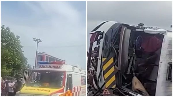 ട്രാഫിക് സി​ഗ്നലിൽ ഇടിച്ച് മറിഞ്ഞ ബസ്സിനടിയിൽപ്പെട്ട് ബൈക്ക് യാത്രികൻ മരിച്ചു; നിരവധിപേർക്ക് പരിക്ക്