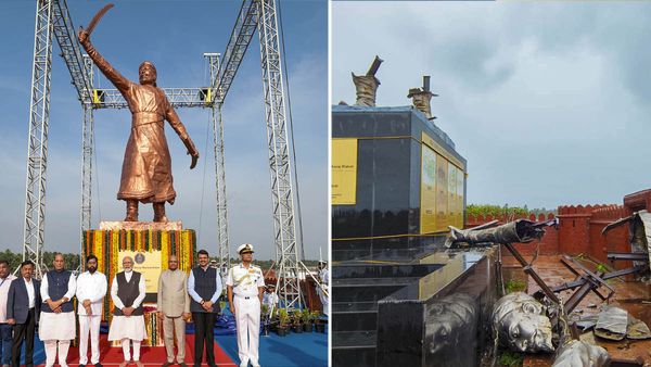 8 മാസങ്ങള്‍ക്ക് മുന്‍പ് മോദി അനാച്ഛാദനം ചെയ്ത ശിവജി പ്രതിമ തകര്‍ന്നു; കാറ്റടിച്ചതാണ് കാരണമെന്ന് ഷിന്‍ഡെ