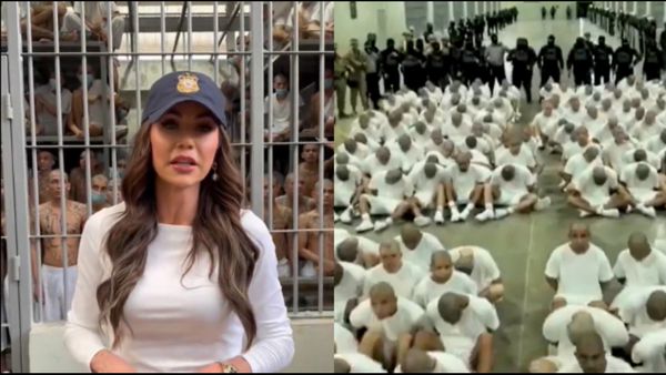 ഇത് നാസി ക്യാമ്പോ? എല്‍ സാല്‍വഡോര്‍ ജയിലില്‍ തടവുകാരെ പിന്നില്‍ നിര്‍ത്തി യുഎസ് ഉദ്യോഗസ്ഥയുടെ വീഡിയോ; വിവാദം