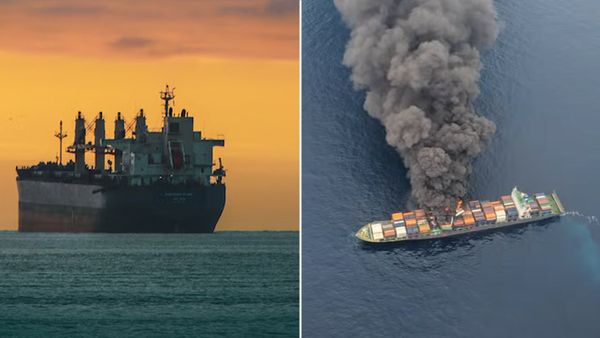 ചരക്ക് കപ്പലിന് തീപിടിച്ചു; അപകടം ബേപ്പൂര്‍-അഴീക്കല്‍ തുറമുഖത്തിന് സമീപം