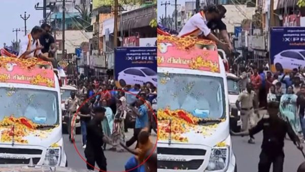 വിജയ് പ്രചാരണ വാഹനത്തില്‍ നിന്ന് നിയന്ത്രണം വിട്ടു; റോഡ് ഷോ വീഡിയോ വൈറല്‍, ഇതാണ് കാരണം