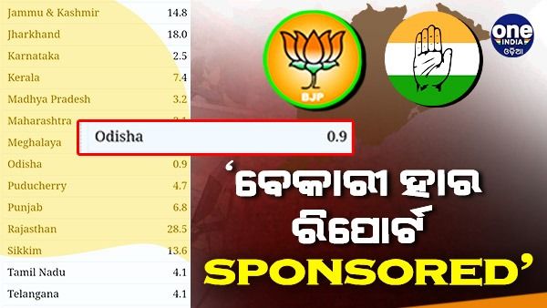 ବେକାରୀ ହାର ହ୍ରାସକୁ ନେଇ ତେଜିଲା ରାଜନୀତି: ବିରୋଧୀ କହିଲେ 'ସ୍ପନସର୍ ରିପୋର୍ଟ', ଜବାବ ରଖିଲା ବିଜେଡି଼