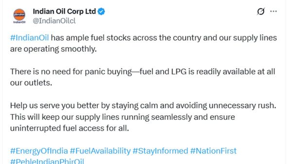 ଆତଙ୍କିତ ନହେବାକୁ IOCL ପକ୍ଷରୁ ପରାମର୍ଶ; ଦେଶସାରା ଇଣ୍ଡିଆନ ଅଏଲର ପ୍ରଚୁର ଇନ୍ଧନ ମହଜୁଦ୍‌