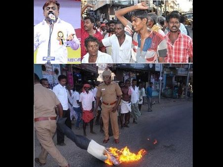 விஜயகாந்த், பிரேமலதா பேச்சு- நாடார் சமூகத்தினர் கொந்தளிப்பு-கொடும்பாவி எரிப்பு