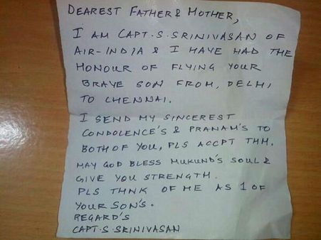 மேஜர் முகுந்த் உடலை சுமந்து வந்த விமானியின் மனதை உருக்கும் கடிதம்…