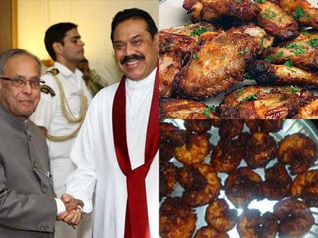 ராஜபக்சே உள்ளிட்டோருக்கு செட்டிநாடு சிக்கன், இறால் வறுவலுடன் பிரணாப் விருந்து