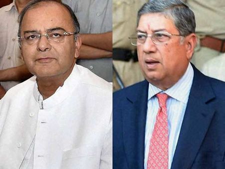 அருண் ஜேட்லியுடன் சீனிவாசன் திடீர் சந்திப்பு...20 நிமிடம் முக்கியப் பேச்சு!