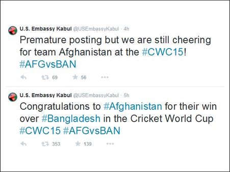 வங்கதேசத்தை வெல்வதற்கு முன்பே ஆப்கானிஸ்தான் ஜெயித்து விட்டதாக டிவிட் போட்ட அமரிக்க தூதரகம்
