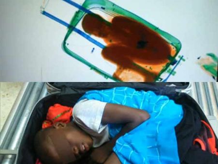 சூட்கேசுக்குள் மறைத்து சிறுவனை கடத்திய கில்லாடி பெண்; காட்டிக்கொடுத்த ஸ்கேன்