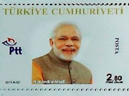 பிரதமர் நரேந்திரமோடி உருவபடத்துடன் தபால்தலை வெளியிட்டு கவுரவித்த துருக்கி