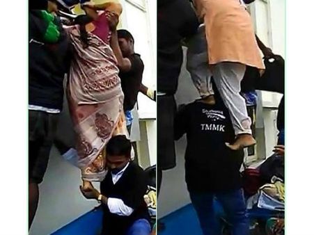 மனித ஏணி அமைத்து வெள்ளத்தில் சிக்கிய குடும்பத்தை மீட்ட தமுமுக வாலிபர்கள்