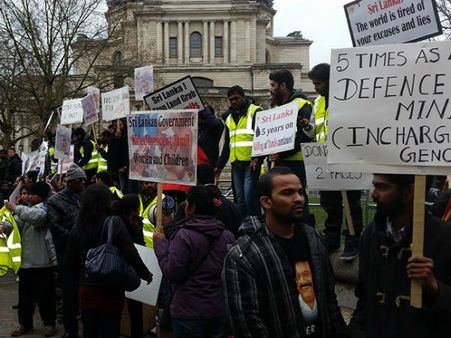 'போர்க்குற்றவாளி' மைத்ரிபால சிறிசேனவே திரும்பிப் போ- லண்டனில் ஈழத் தமிழர்கள் போராட்டம்