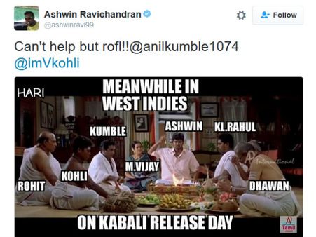 இந்திய கிரிக்கெட் வீரர்களுக்கும் கபாலி காய்ச்சல்.. டெலிகேட் பொசிஷனில் அஸ்வின்.. ரெய்னா ஹேப்பி