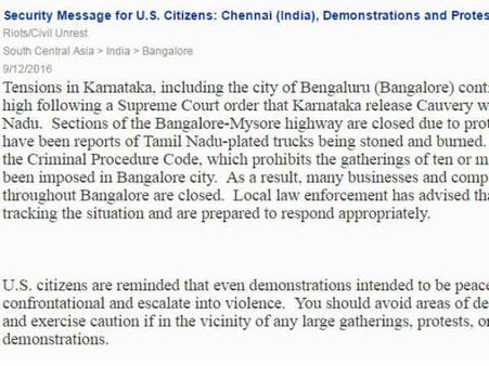 பெங்களூரில் கலவரம் நடக்கும் பகுதிகளுக்குப் போக வேண்டாம்.. அமெரிக்கர்களுக்கு அறிவுறுத்தல்